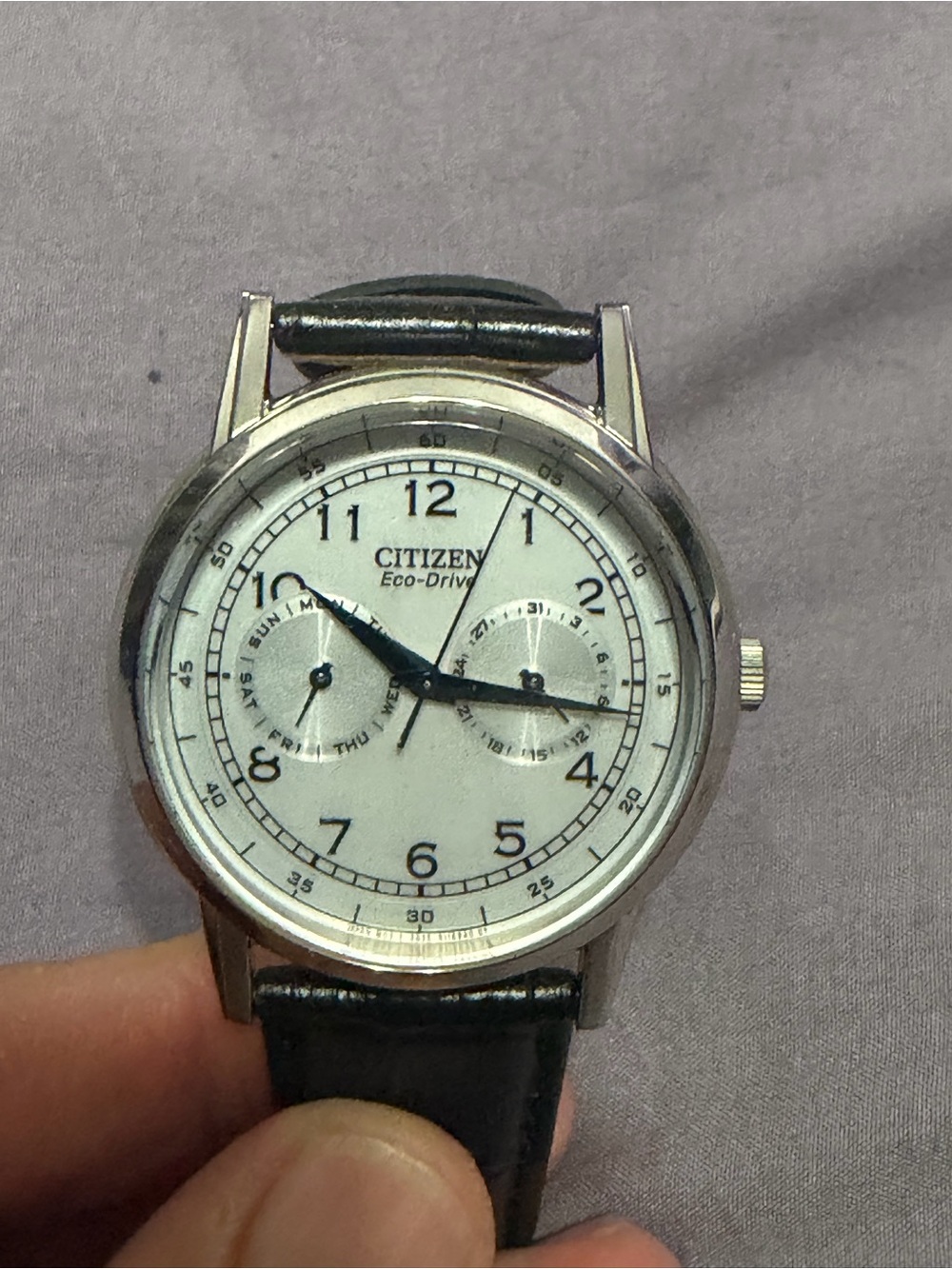 Citizen White Dial Silver Case Watch with Black Strap